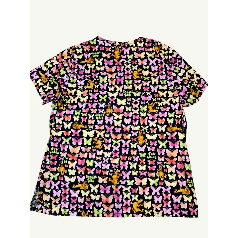 Scooby-Doo Nurse Scrub Top L/G 100% Cotton Multicolor Butterfly and Dog Print - Picture 11 of 11